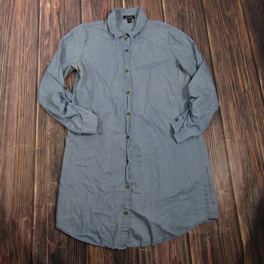 J For Justify Dress Womens M Blue Shirt Dress Hi-Low Chambray Button Lightweight